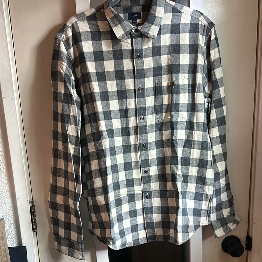 J. Crew Men's grey and White Checkered Shirt